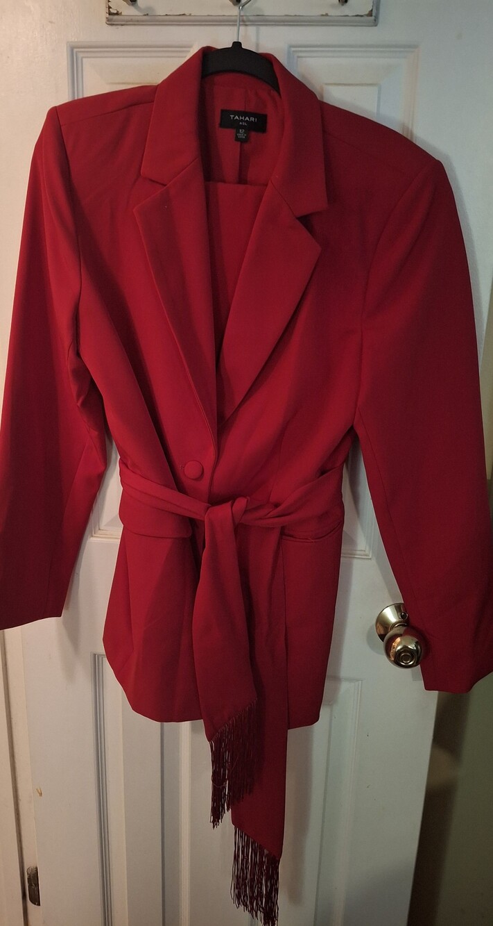 Tahari Vibrant Red Tie-Waist Blazer